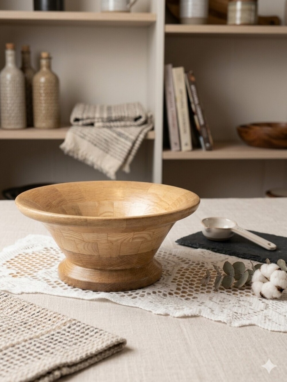 Natural Wood Pedestal Serving Bowl